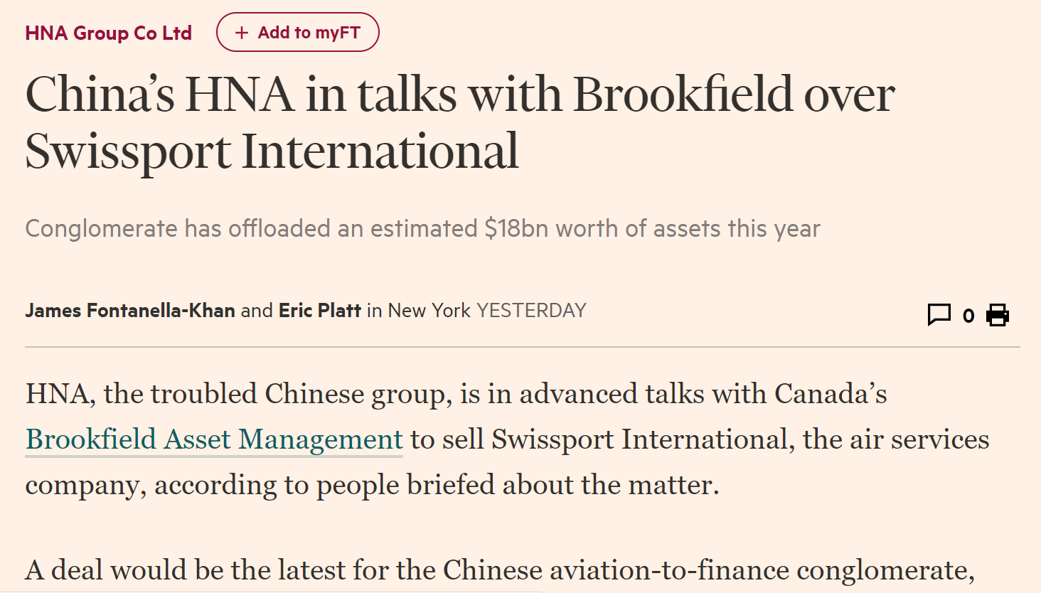 海航欲出售机场服务公司Swissport  价格或超30亿美元