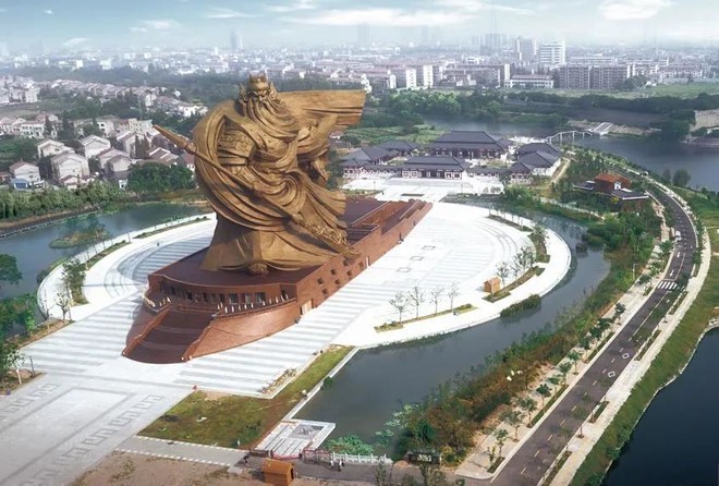1.7亿建成、1.55亿移址，荆州巨型关公雕像已拆至肩部